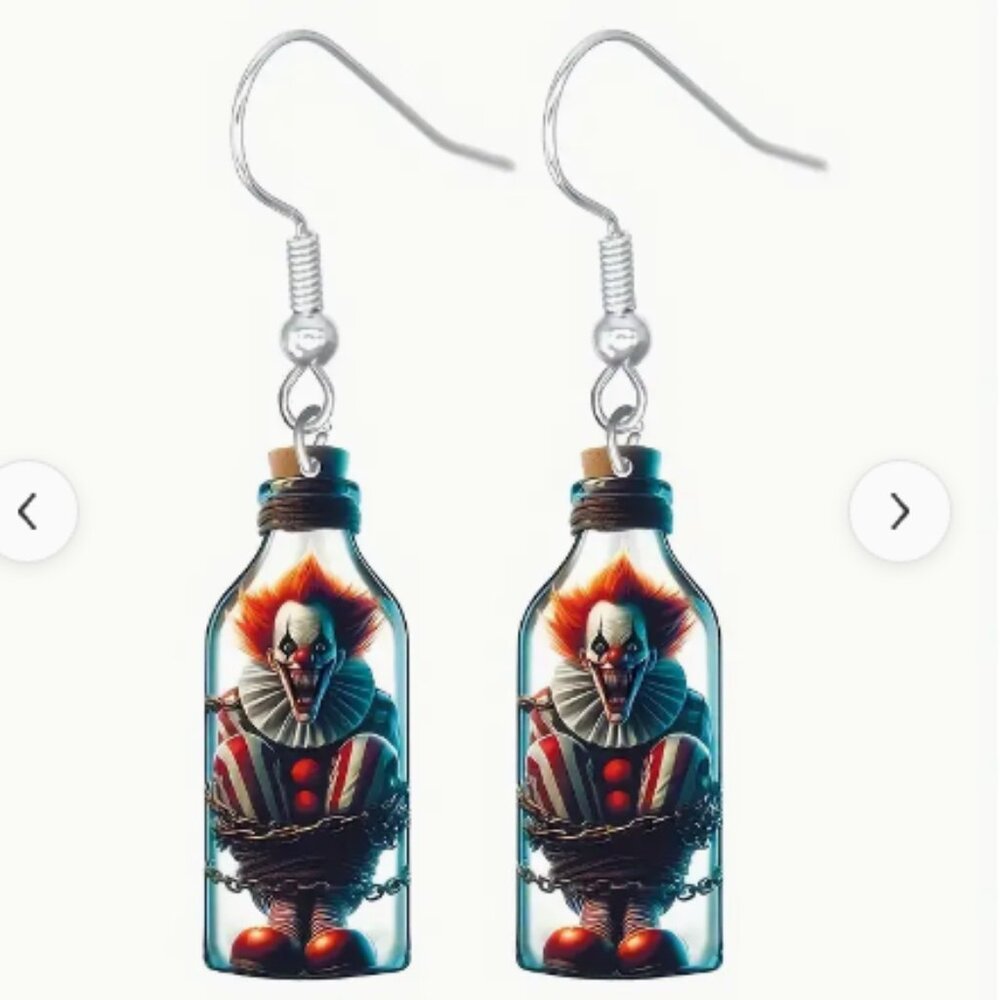 ❤️PENNYWISE CLOWN BOTTLE DROP & DANGLE HALLOWEEN HORROR EARRING - FACTORY SEALED